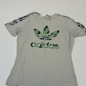 Adidas Kids Tee with Camouflage Logo - Cream and Green